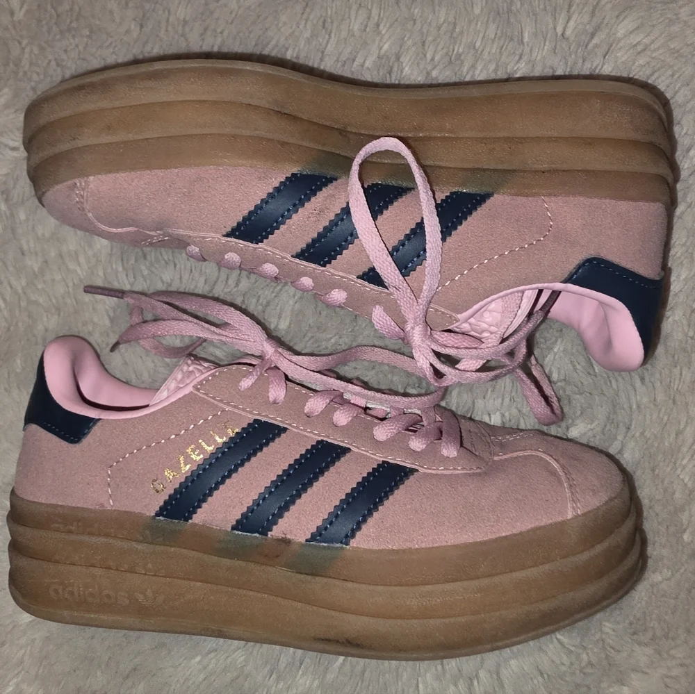 adidas Suede Gazelle Bold in Pink Glow With Blue Stripe Womens 5.5